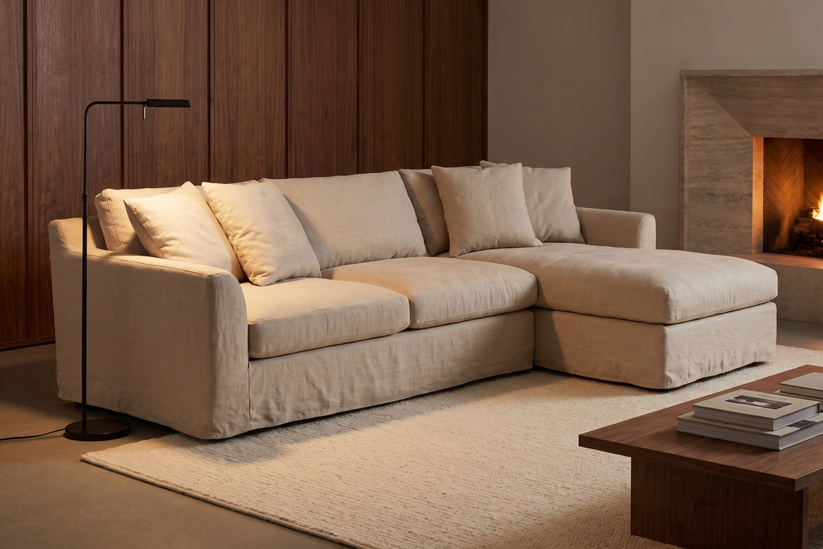 Germain Natural Linen Slipcovered Chaise Sectional in a home