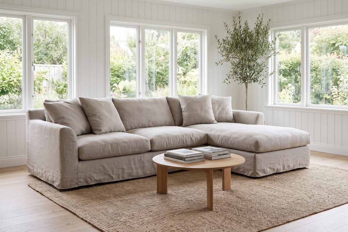 Germain 120" Slipcovered Chaise Sectional – Linen Blend, Removable Cover, Right or Left Chaise