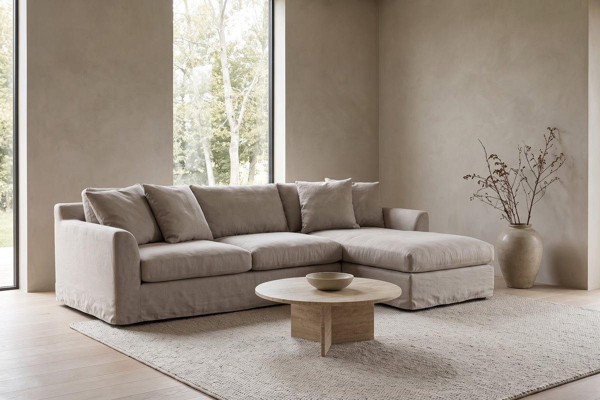 Germain 120" Slipcovered Chaise Sectional – Linen Blend, Removable Cover, Right or Left Chaise