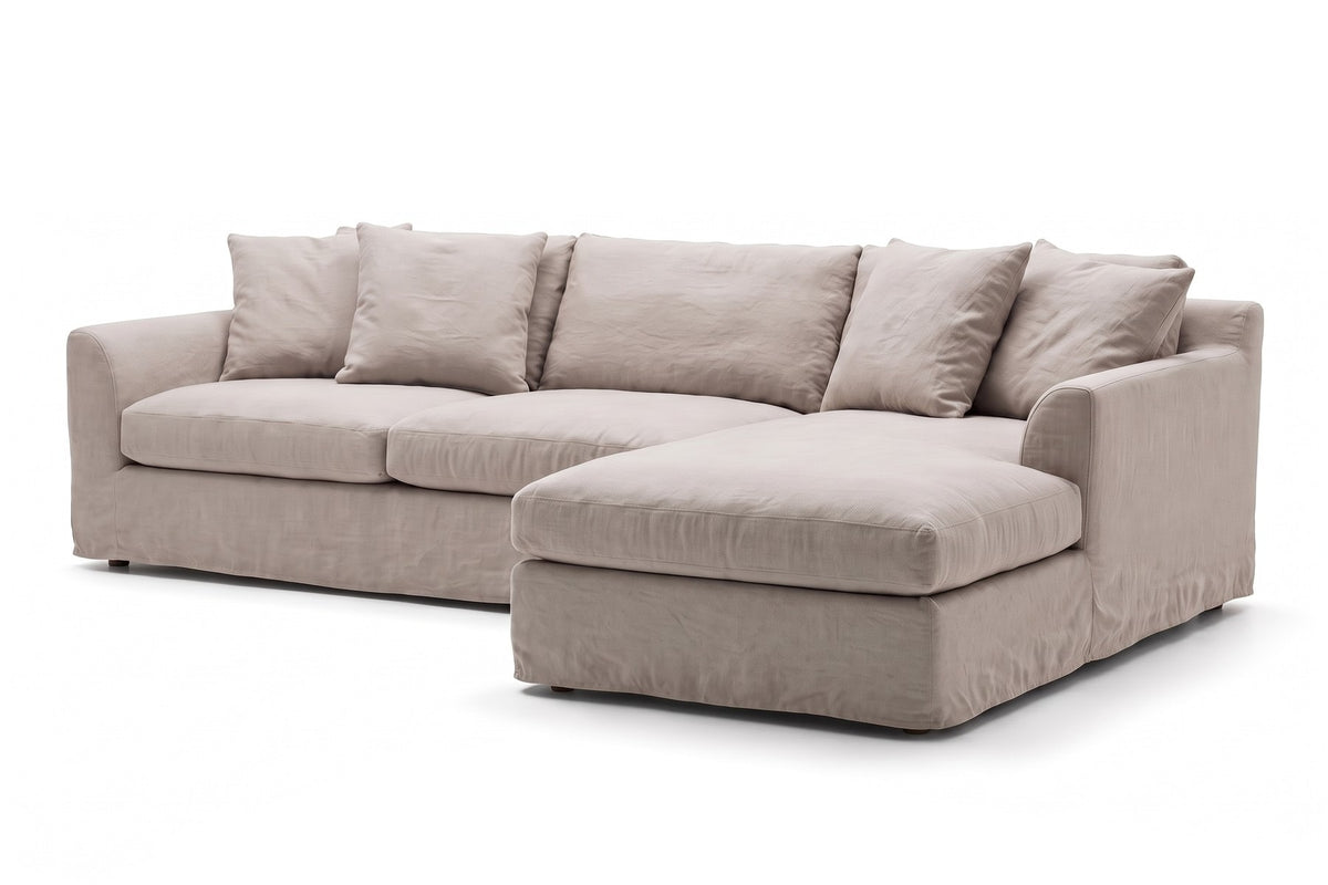 Germain 120" Slipcovered Chaise Sectional – Linen Blend, Removable Cover, Right or Left Chaise