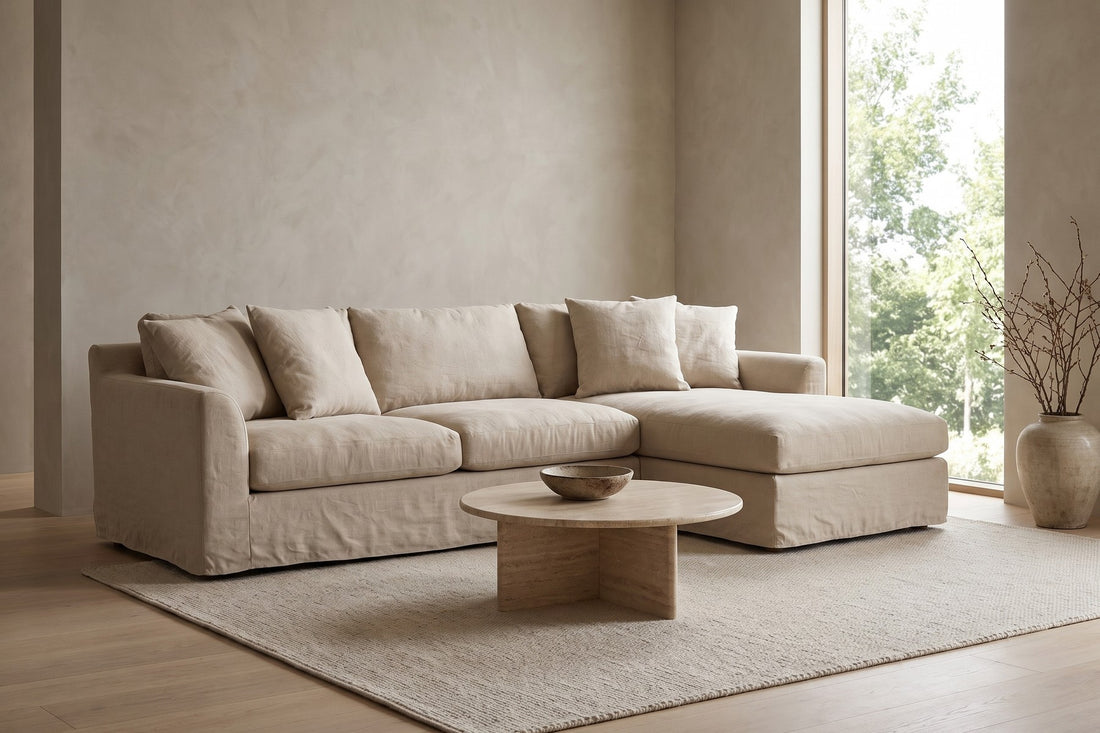 Germain Natural Linen Slipcovered Chaise Sectional in a living space