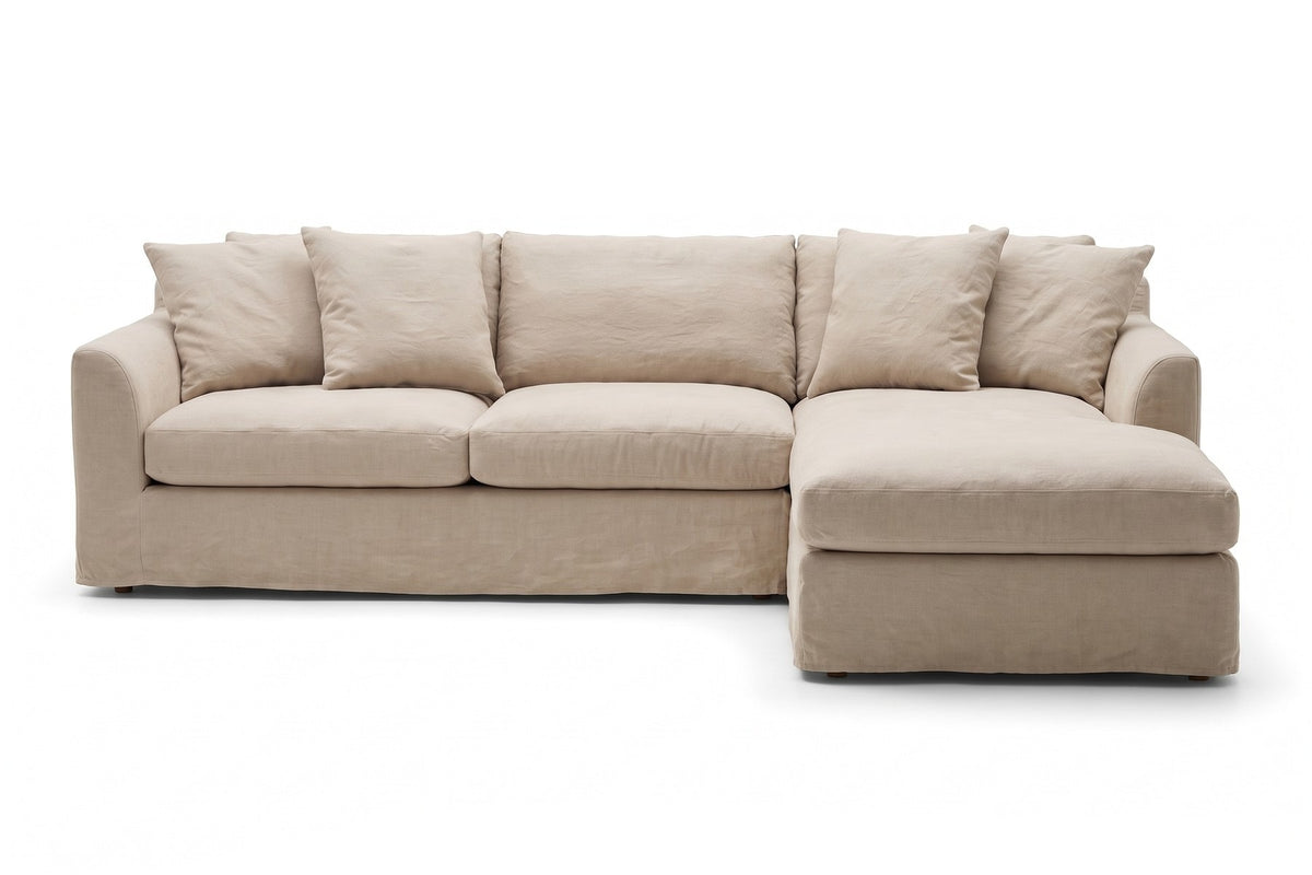 Germain 120" Slipcovered Chaise Sectional – Linen Blend, Removable Cover, Right or Left Chaise