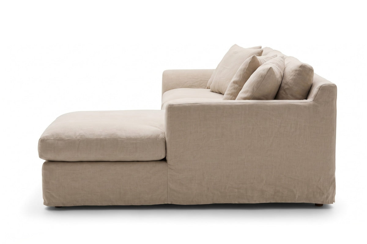 Germain 120" Slipcovered Chaise Sectional – Linen Blend, Removable Cover, Right or Left Chaise