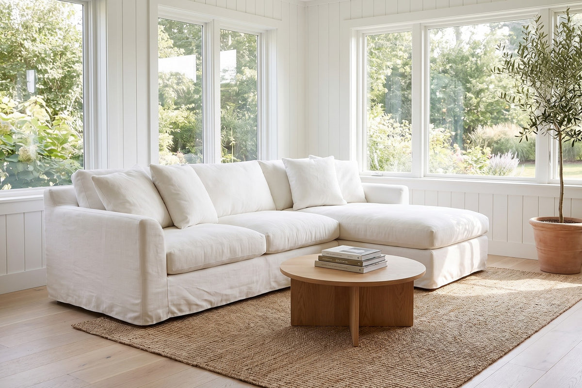 Germain 120" Slipcovered Chaise Sectional – Linen Blend, Removable Cover, Right or Left Chaise