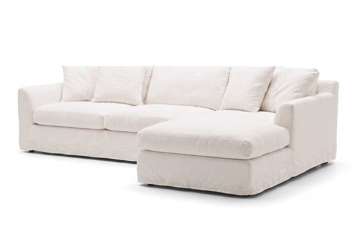 Germain 120" Slipcovered Chaise Sectional – Linen Blend, Removable Cover, Right or Left Chaise