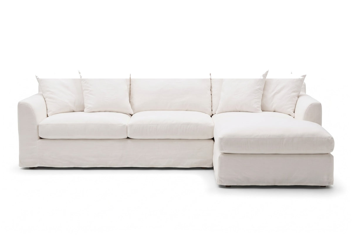 Germain 120" Slipcovered Chaise Sectional – Linen Blend, Removable Cover, Right or Left Chaise