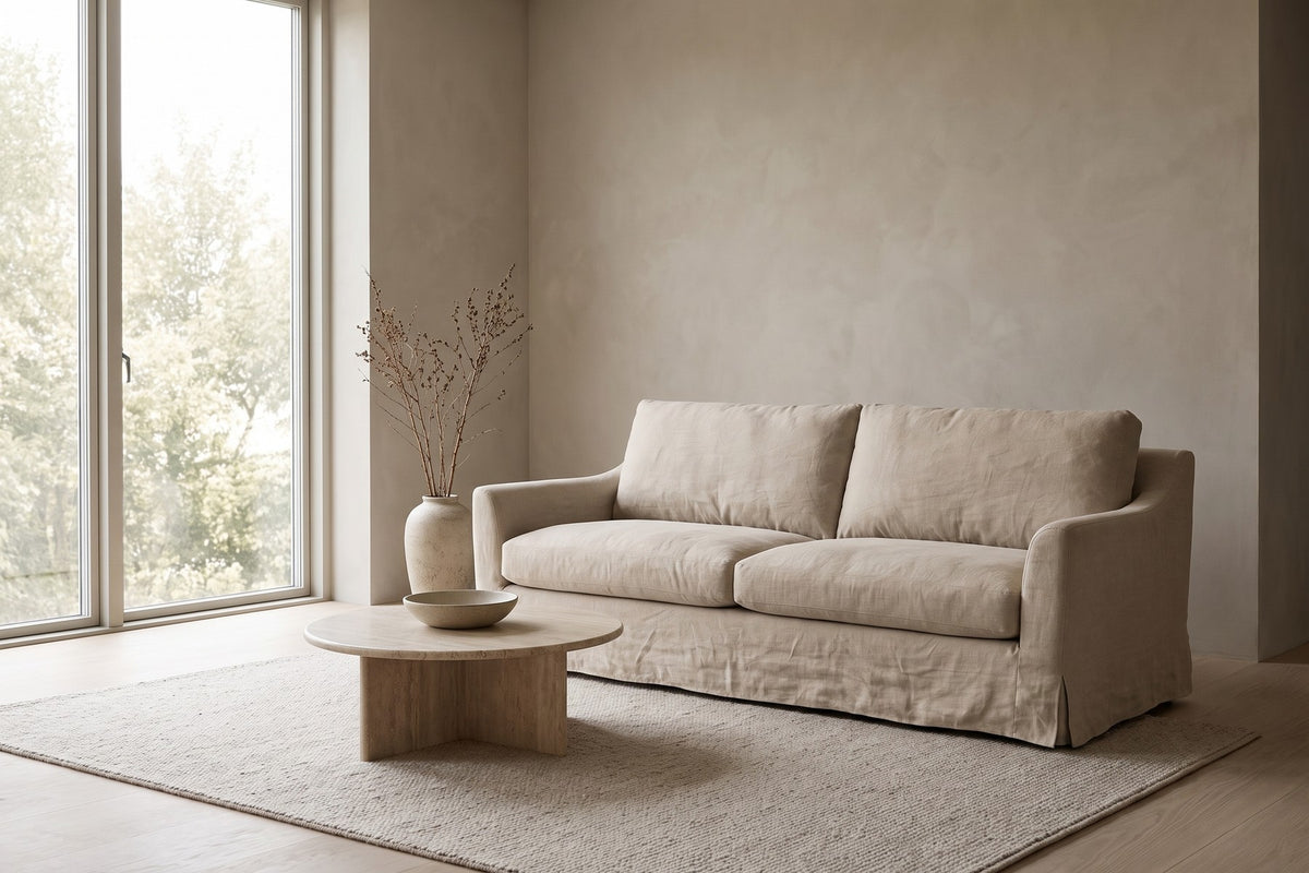 Germain 90" Slipcovered Linen-Blend Sofa in a living space