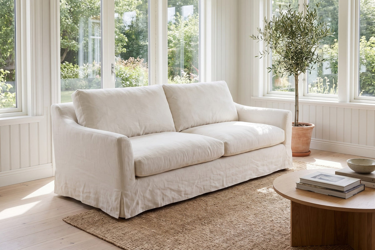 Germain 90" Slipcovered Sofa – Linen Blend, Removable Cover, Deep Seat