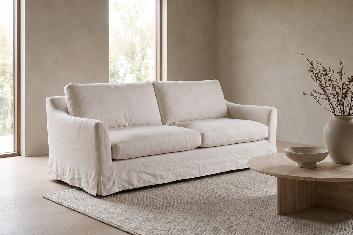 Germain 90" Slipcovered Sofa – Linen Blend, Removable Cover, Deep Seat