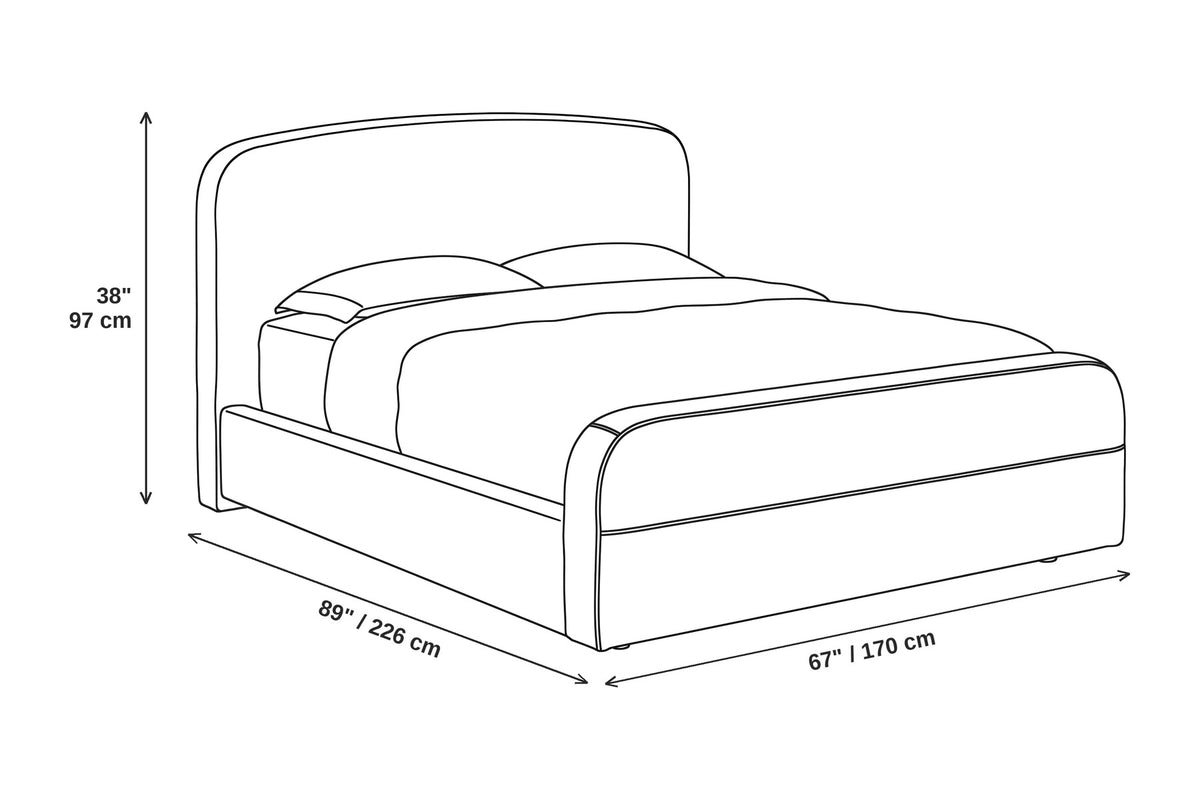 Giverny Upholstered Low Bed – Rounded Headboard, Performance Fabric, Queen