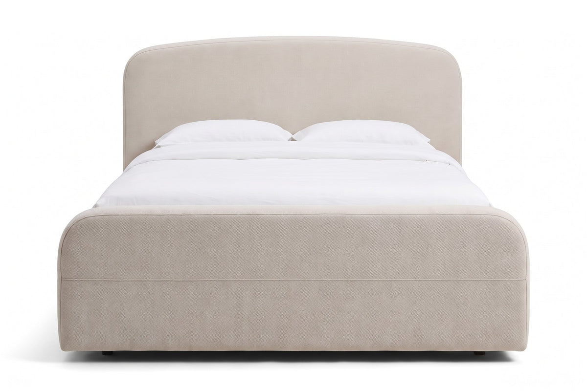 Giverny Upholstered Low Bed – Rounded Headboard, Performance Fabric, Queen