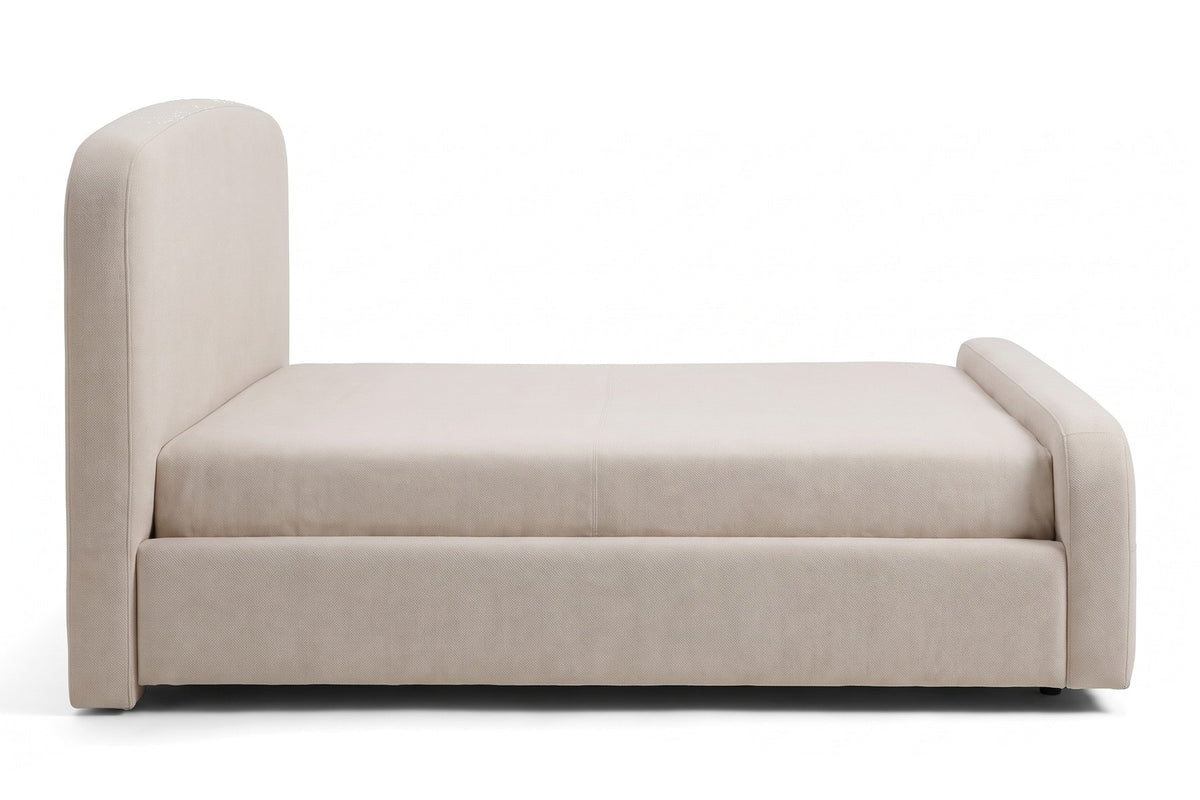 Giverny Upholstered Low Bed – Rounded Headboard, Performance Fabric, Queen