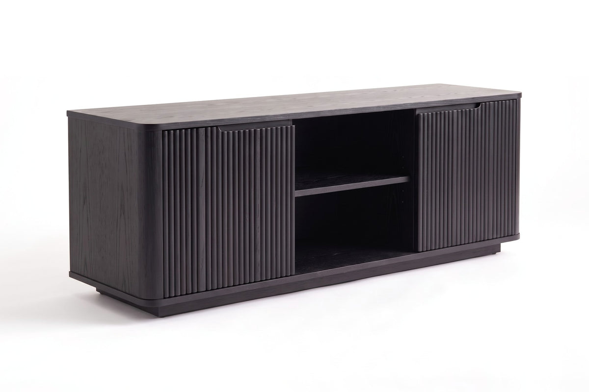 Gordes 60" Fluted Media Console – Reeded Doors, Open Center Shelf