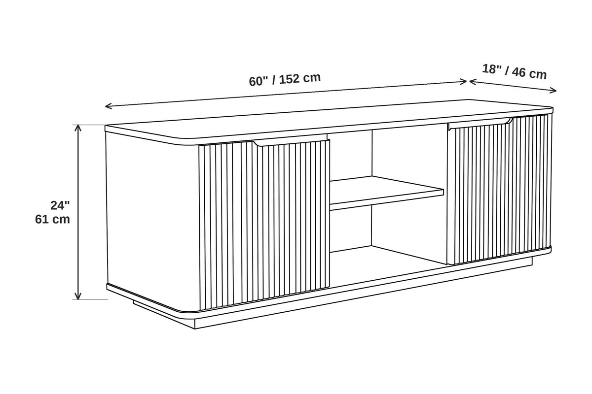 Gordes 60" Fluted Media Console – Reeded Doors, Open Center Shelf