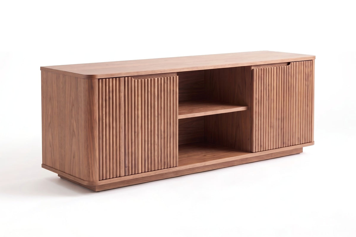 Gordes 60" Fluted Media Console – Reeded Doors, Open Center Shelf