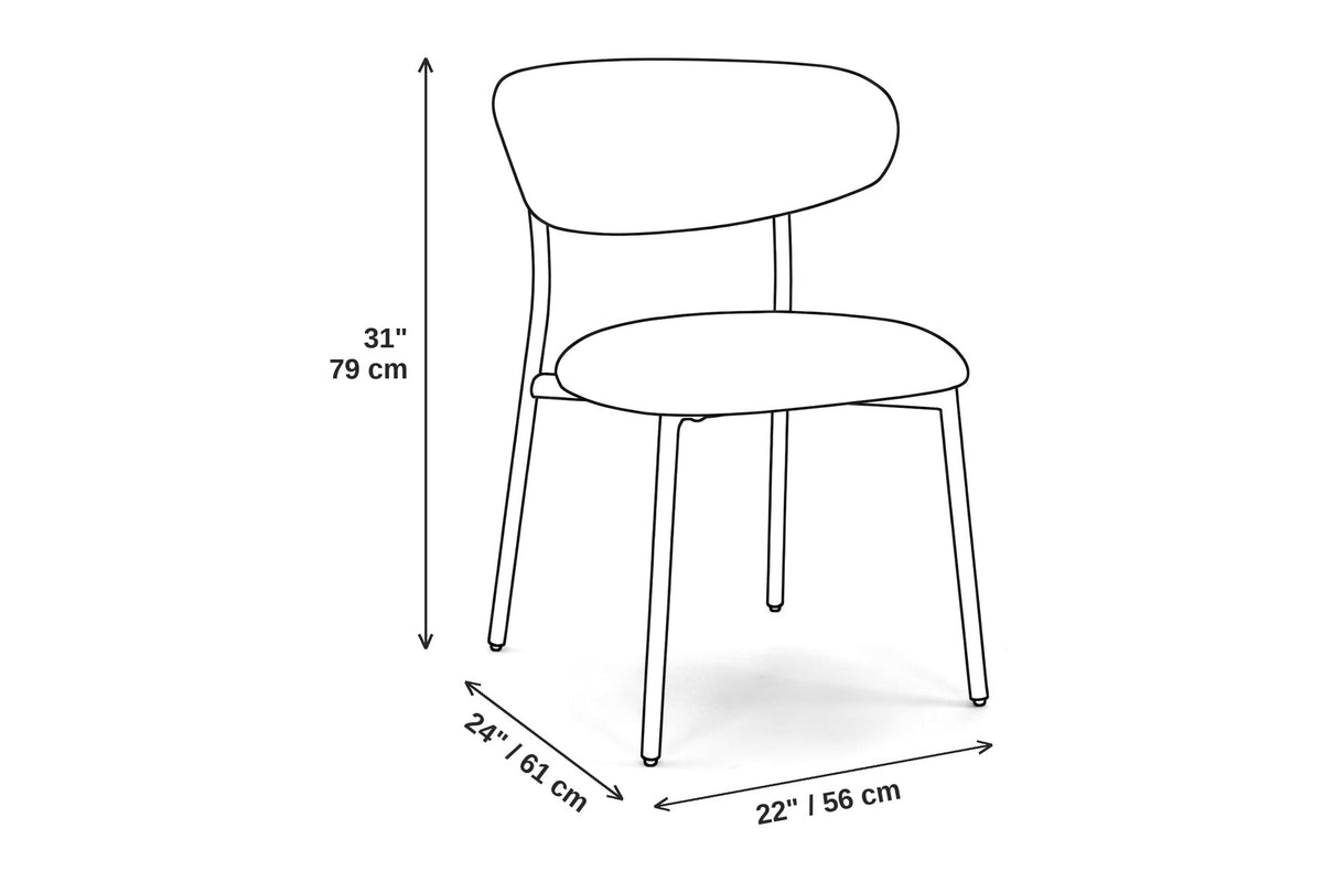 Héloïse beige chenille curved-back dining chair on black metal legs, set of 2 dimensions: 22 inches wide, 24 inches deep and 31 inches high