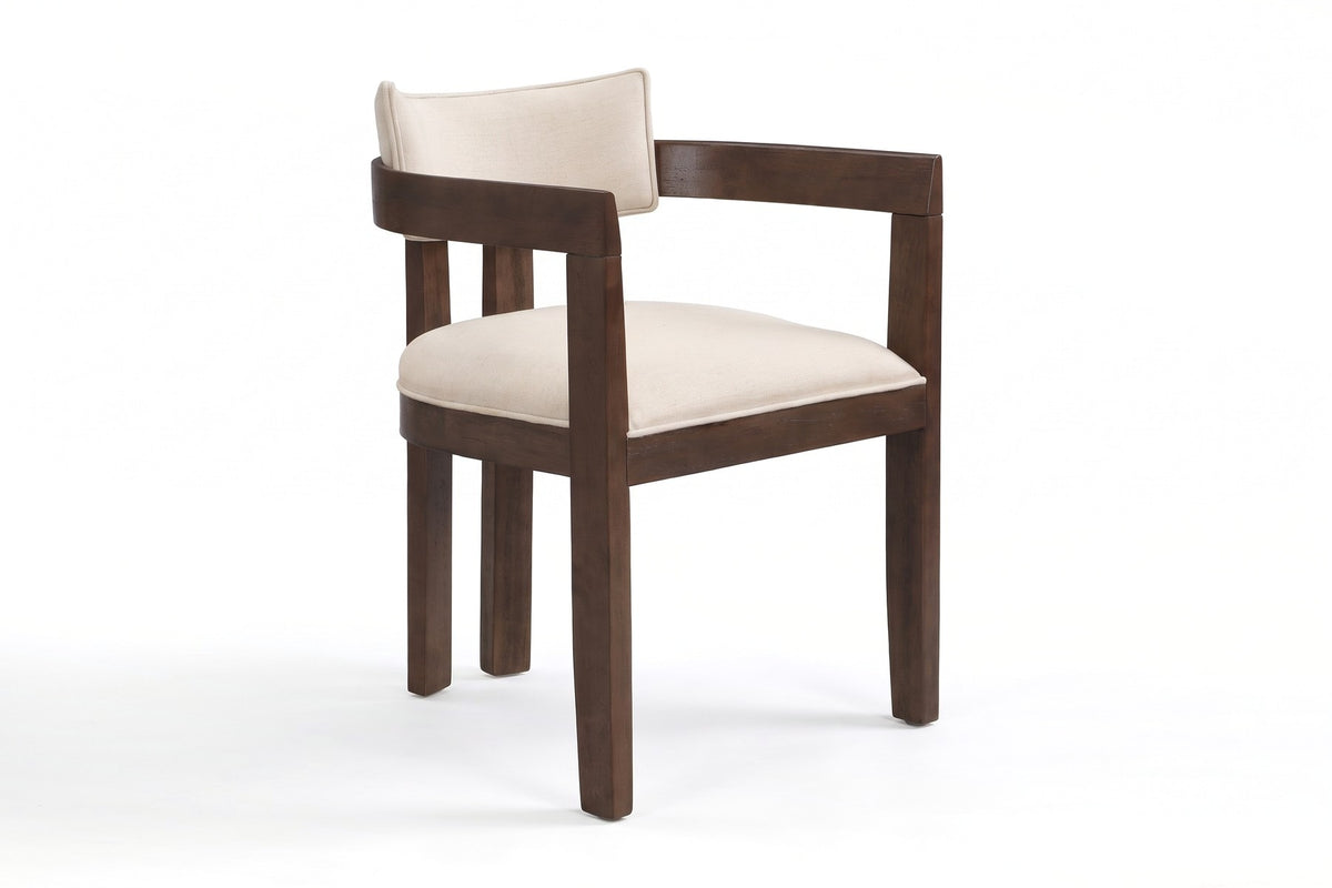 Henri Curved-Arm Dining Chair – Beige, Walnut-Finish Rubberwood Frame, Set of 2