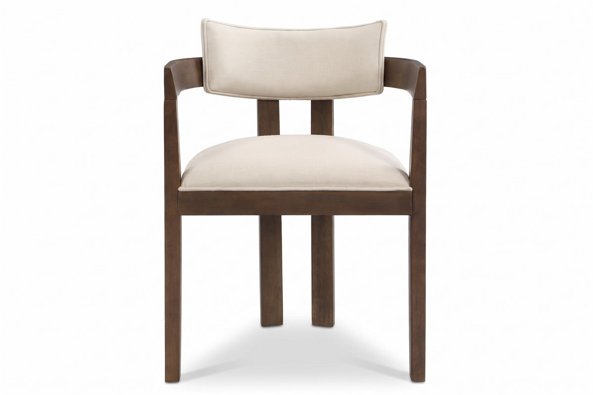 Henri Curved-Arm Dining Chair – Beige, Walnut-Finish Rubberwood Frame, Set of 2