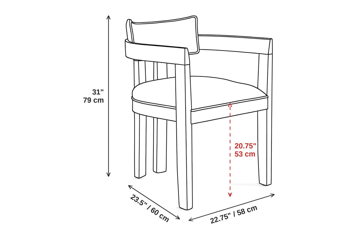 Henri Curved-Arm Dining Chair – Beige, Walnut-Finish Rubberwood Frame, Set of 2