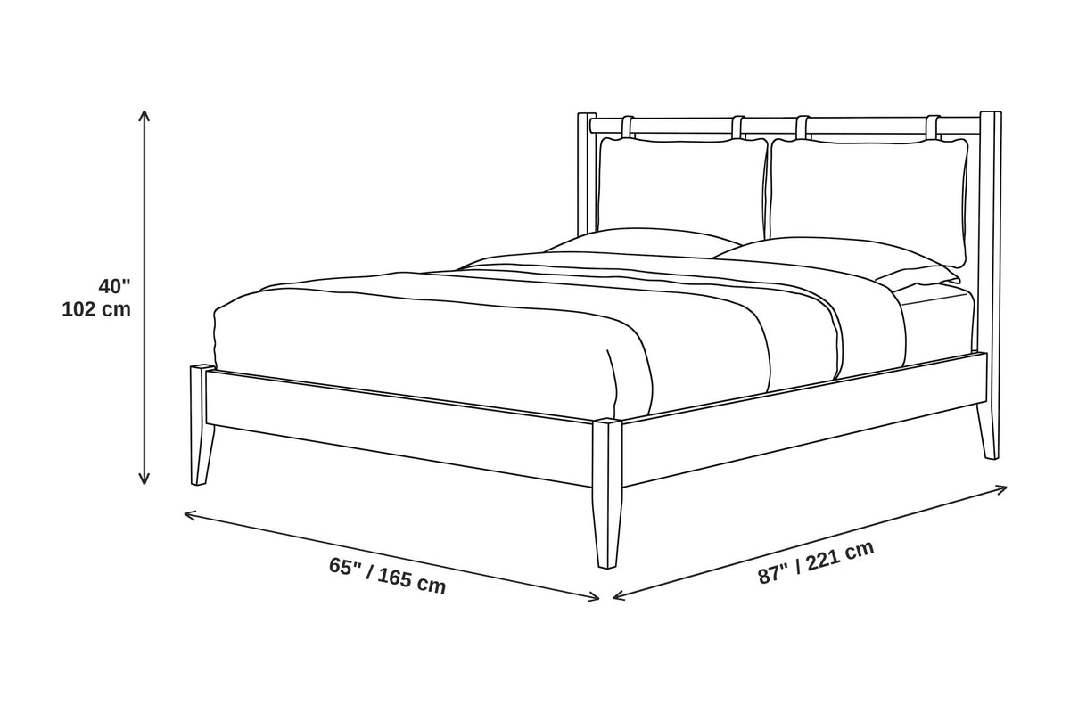 Honfleur Walnut Bed with Leather Headboard Cushions – Mid-Century, Queen