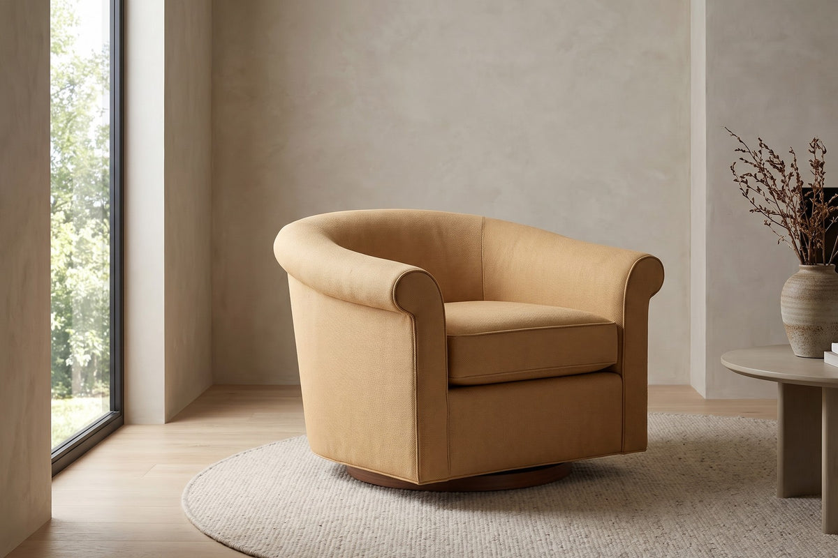 Hossegor Camel Swivel Club Chair styled in a room