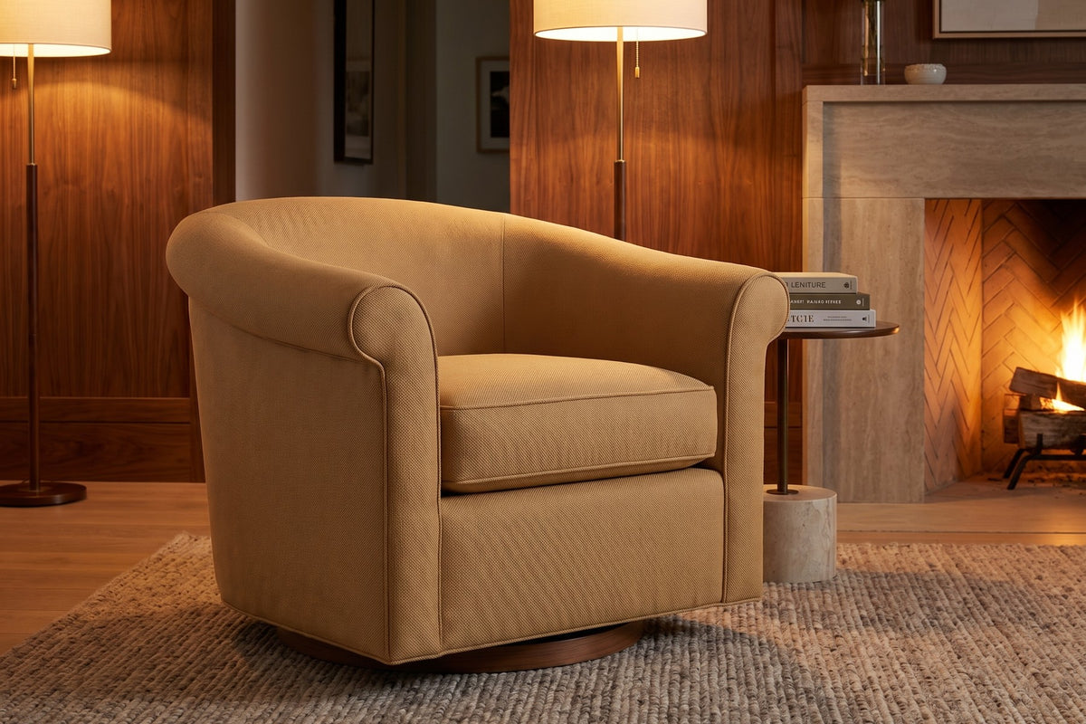 Hossegor Camel Swivel Club Chair in a room setting