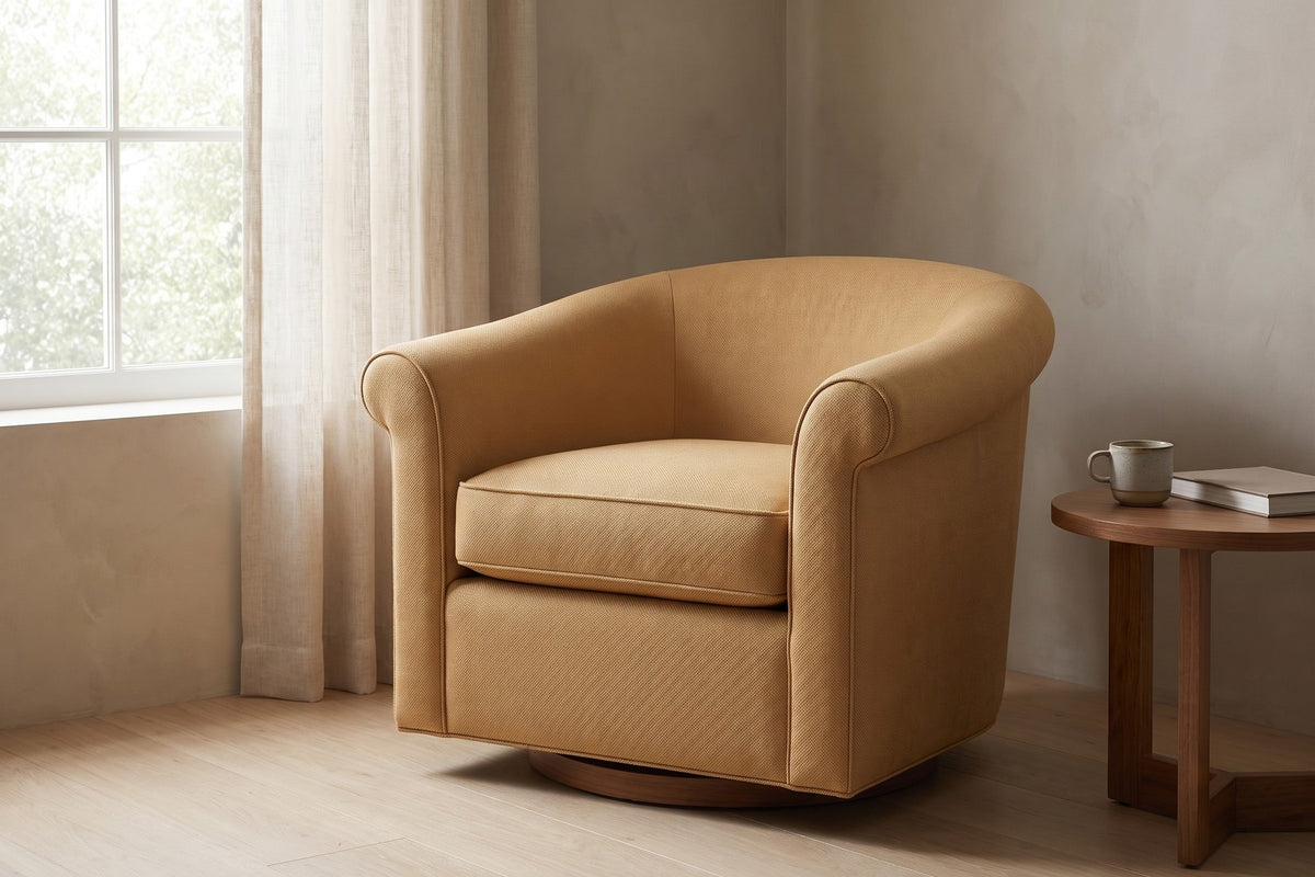 Hossegor Swivel Club Chair – Overstuffed Rolled Arms, Performance Fabric, 360° Swivel