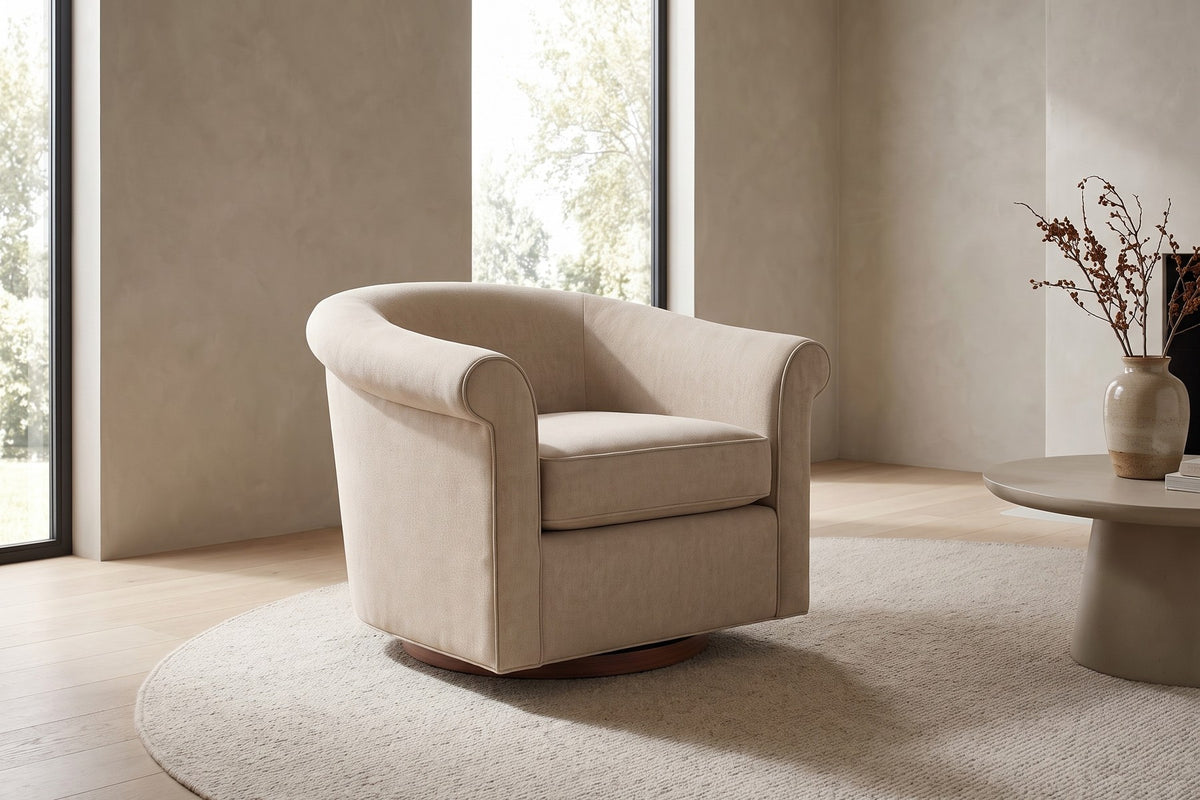 Hossegor Swivel Club Chair in Oatmeal, in a room setting
