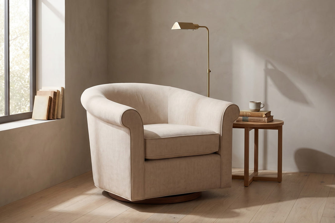 Hossegor Swivel Club Chair in Oatmeal, in a living space