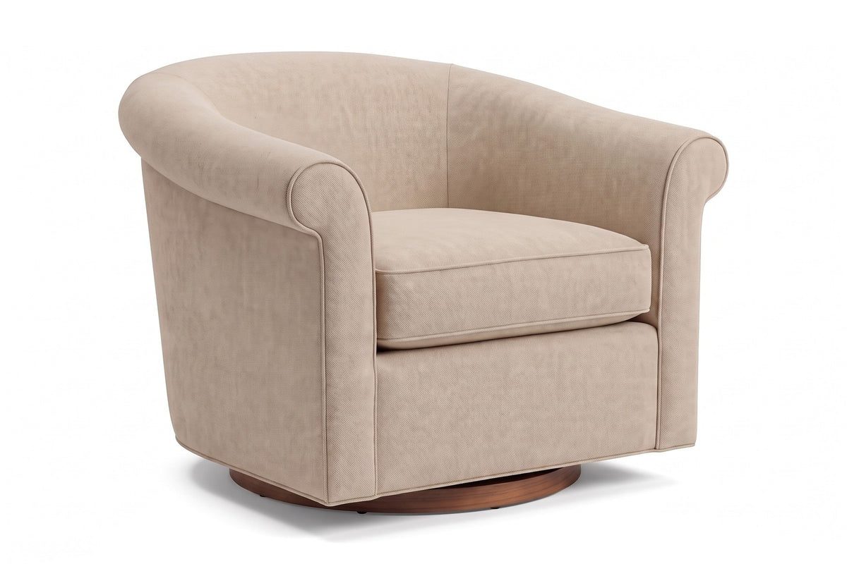 Hossegor Swivel Club Chair – Overstuffed Rolled Arms, Performance Fabric, 360° Swivel