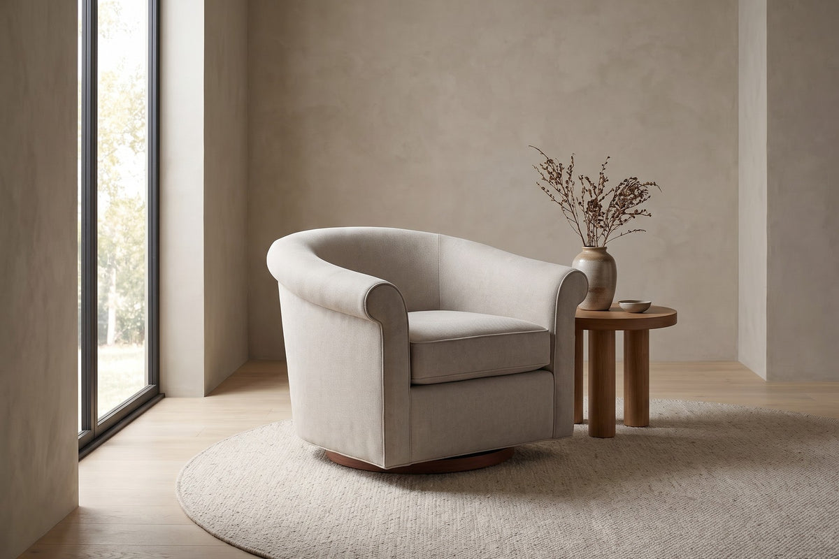 Hossegor Swivel Club Chair in Stone, in a room setting