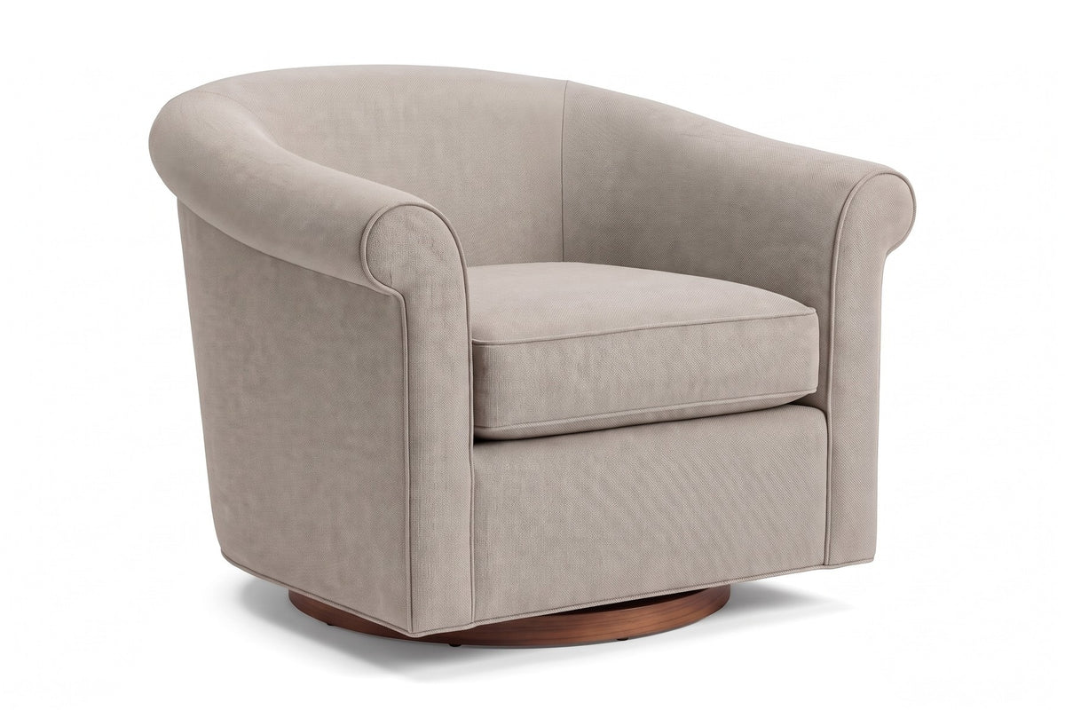 Hossegor Swivel Club Chair in Stone, three-quarter view on white