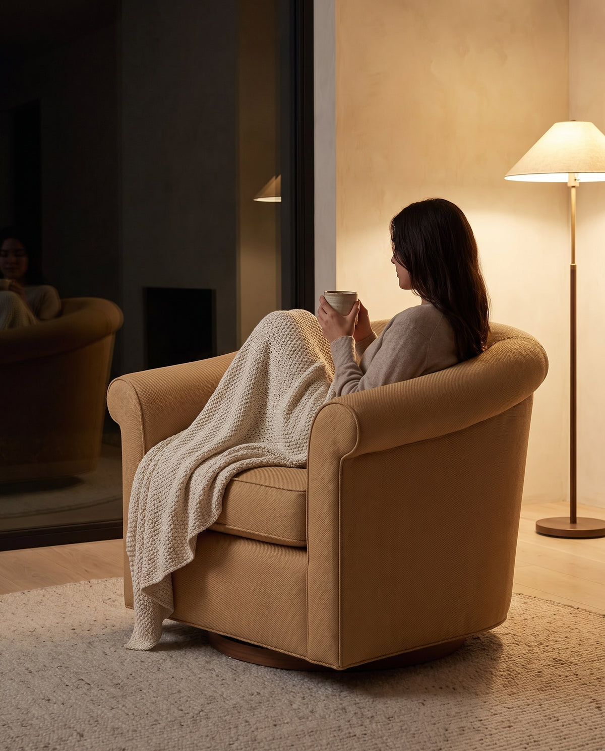 Hossegor Camel Swivel Club Chair in everyday use at home