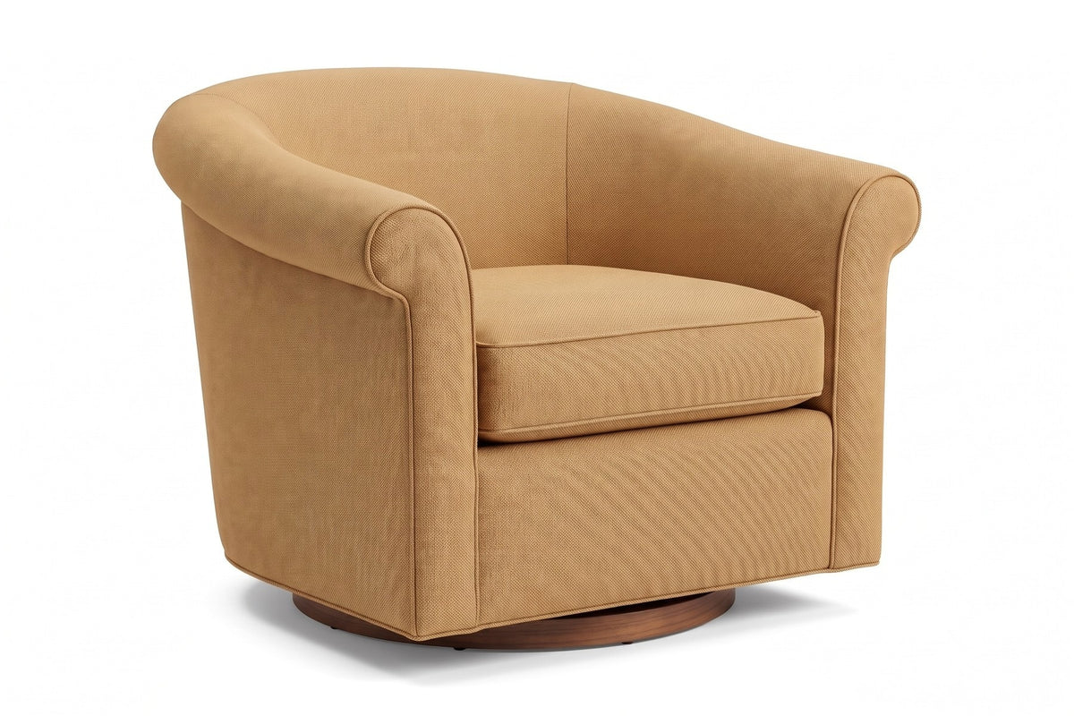 Hossegor Camel Swivel Club Chair, three-quarter view from the front left, slightly above seat height