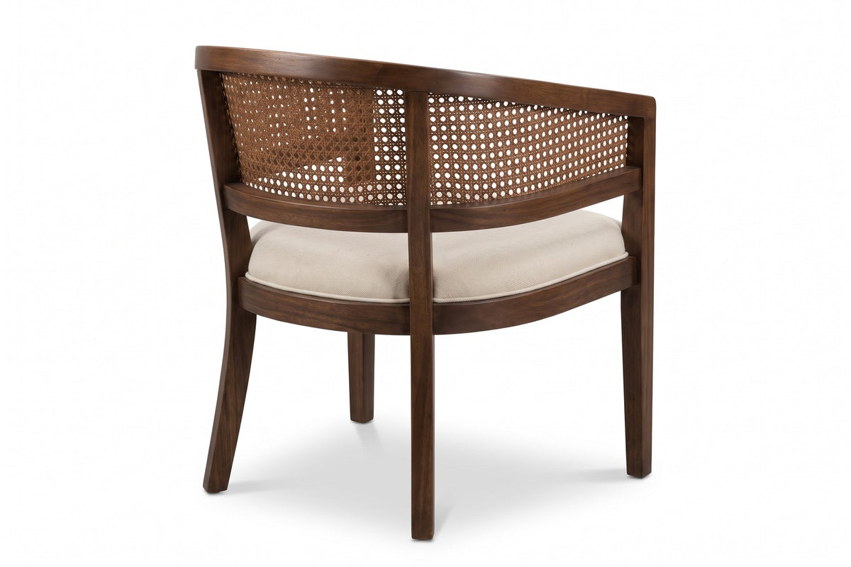 Ines Cane Barrel Dining Chair – Beige, Walnut-Finish Rubberwood Frame, Set of 2