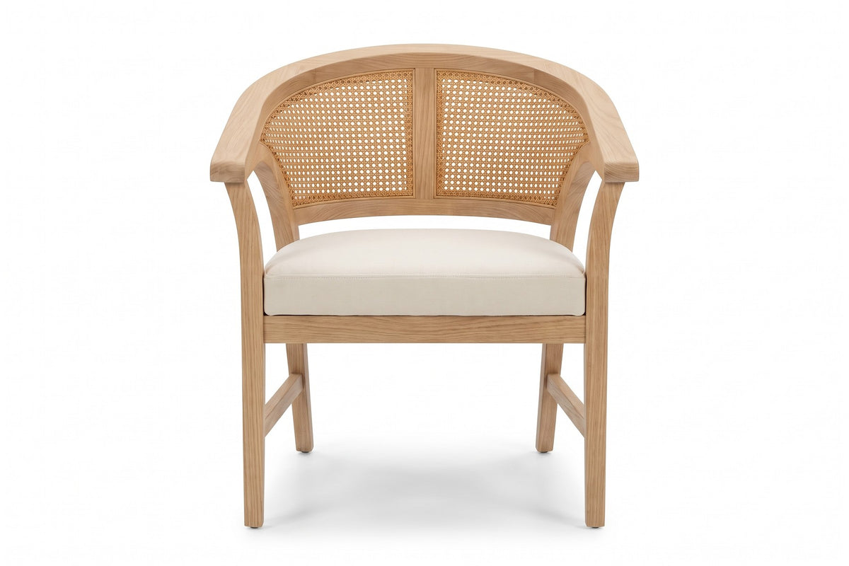 Louise Rattan-Back Dining Chair – Beige, Light Ash Rubberwood Frame, Set of 2