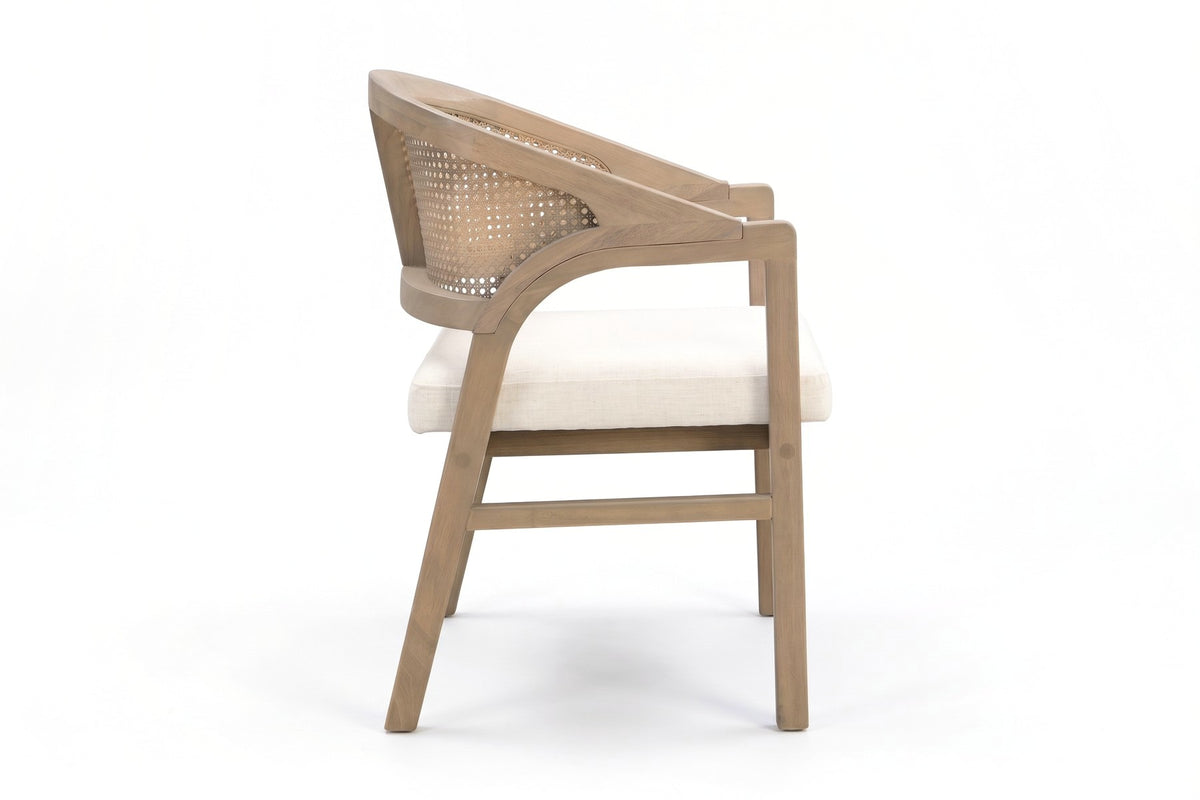Louise Rattan-Back Dining Chair – Beige, Light Ash Rubberwood Frame, Set of 2