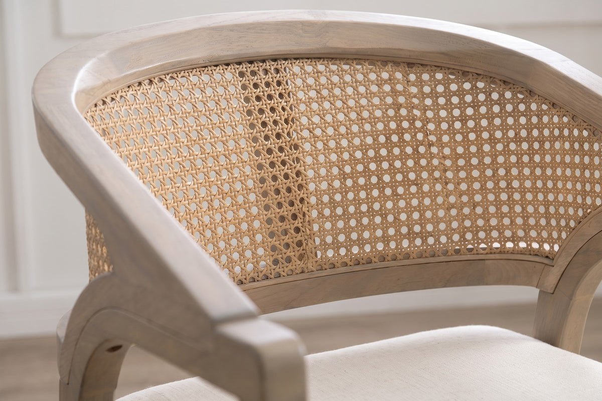 Louise Rattan-Back Dining Chair – Beige, Light Ash Rubberwood Frame, Set of 2