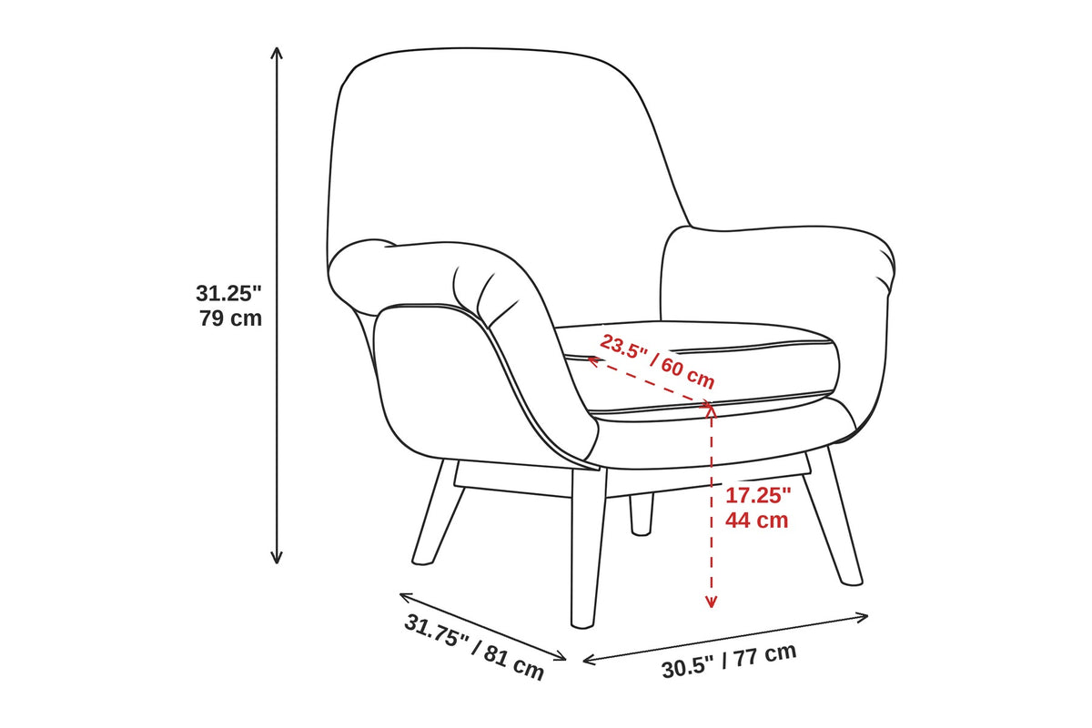 Lucie Upholstered Armchair – Tan, Walnut-Finish Side Panels, Black Legs