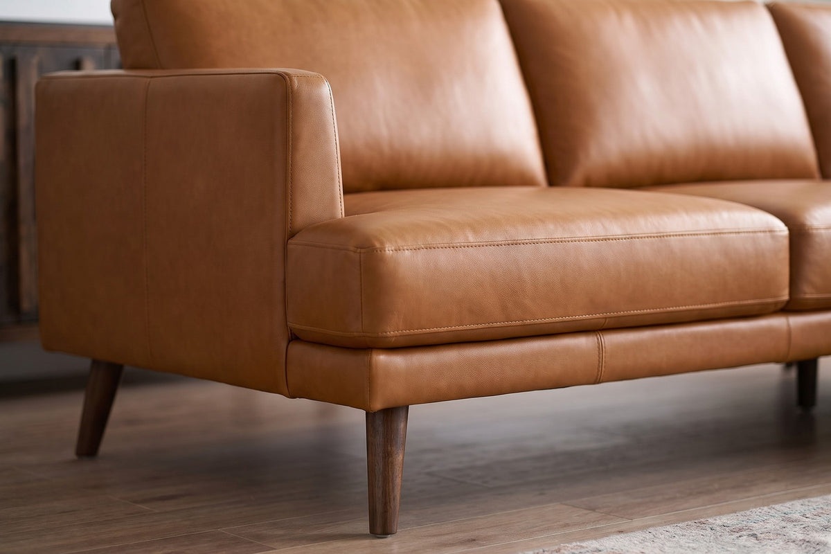 Luxembourg Genuine Leather L-Sectional – Cognac Tan, Right-Facing Chaise