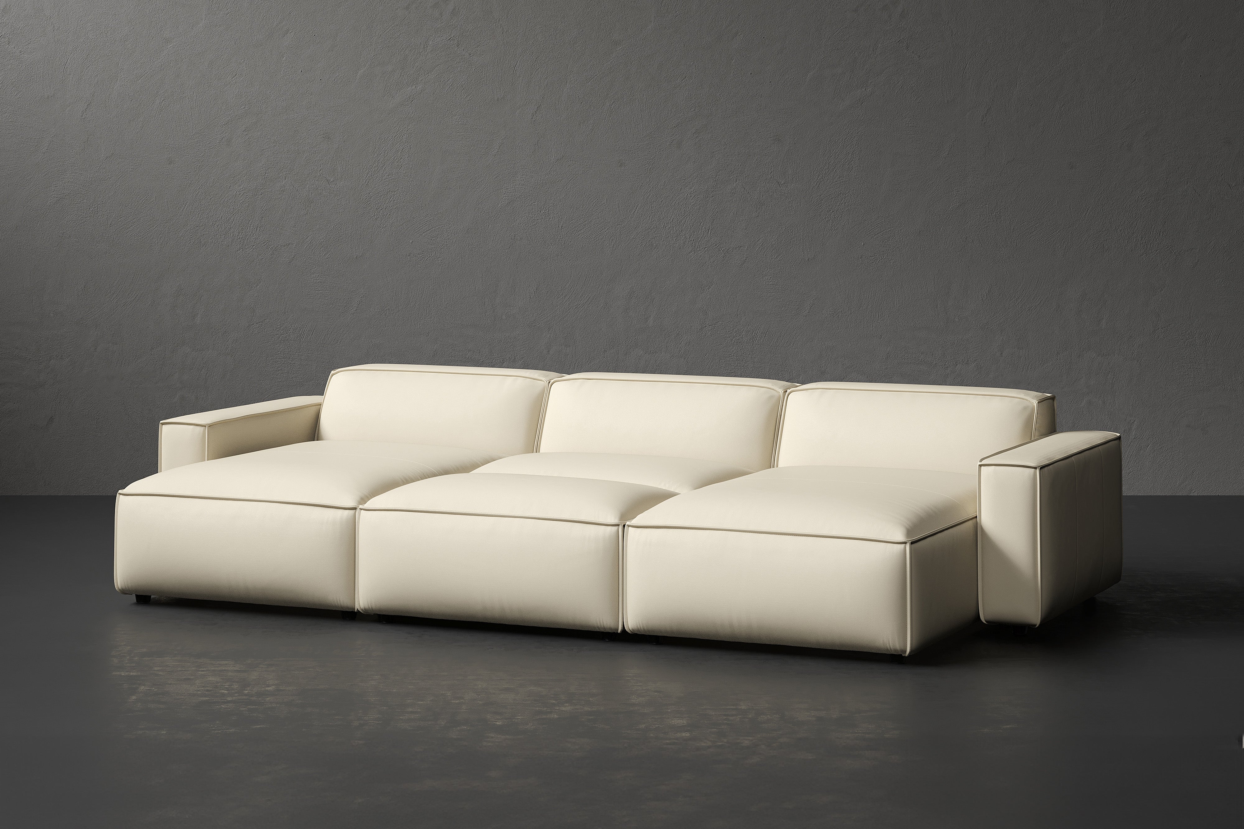 Allodi Full-aniline Leather Modular Bed Sectional Sofa with Feather-Filled