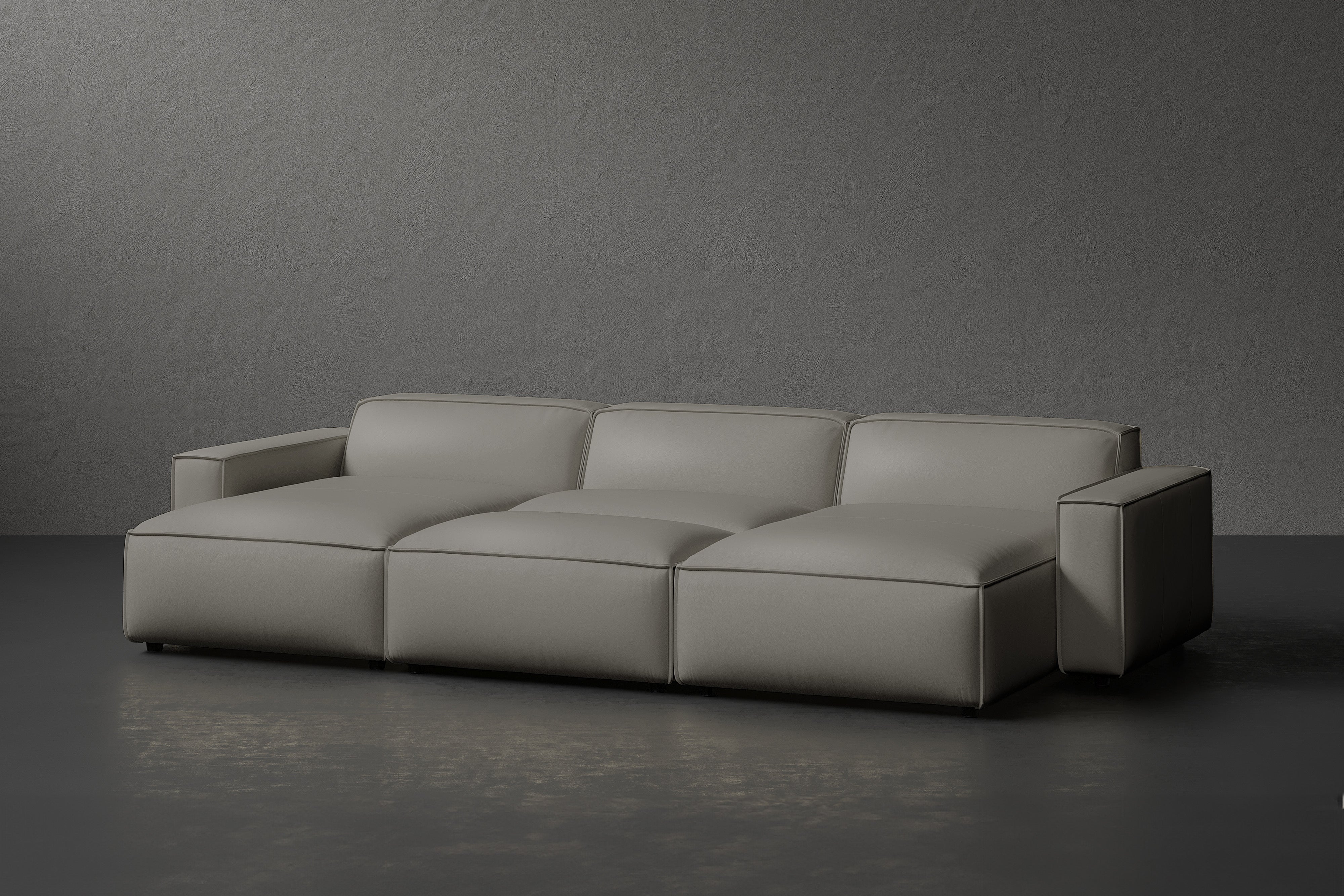 Allodi Full-aniline Leather Modular Bed Sectional Sofa with Feather-Filled