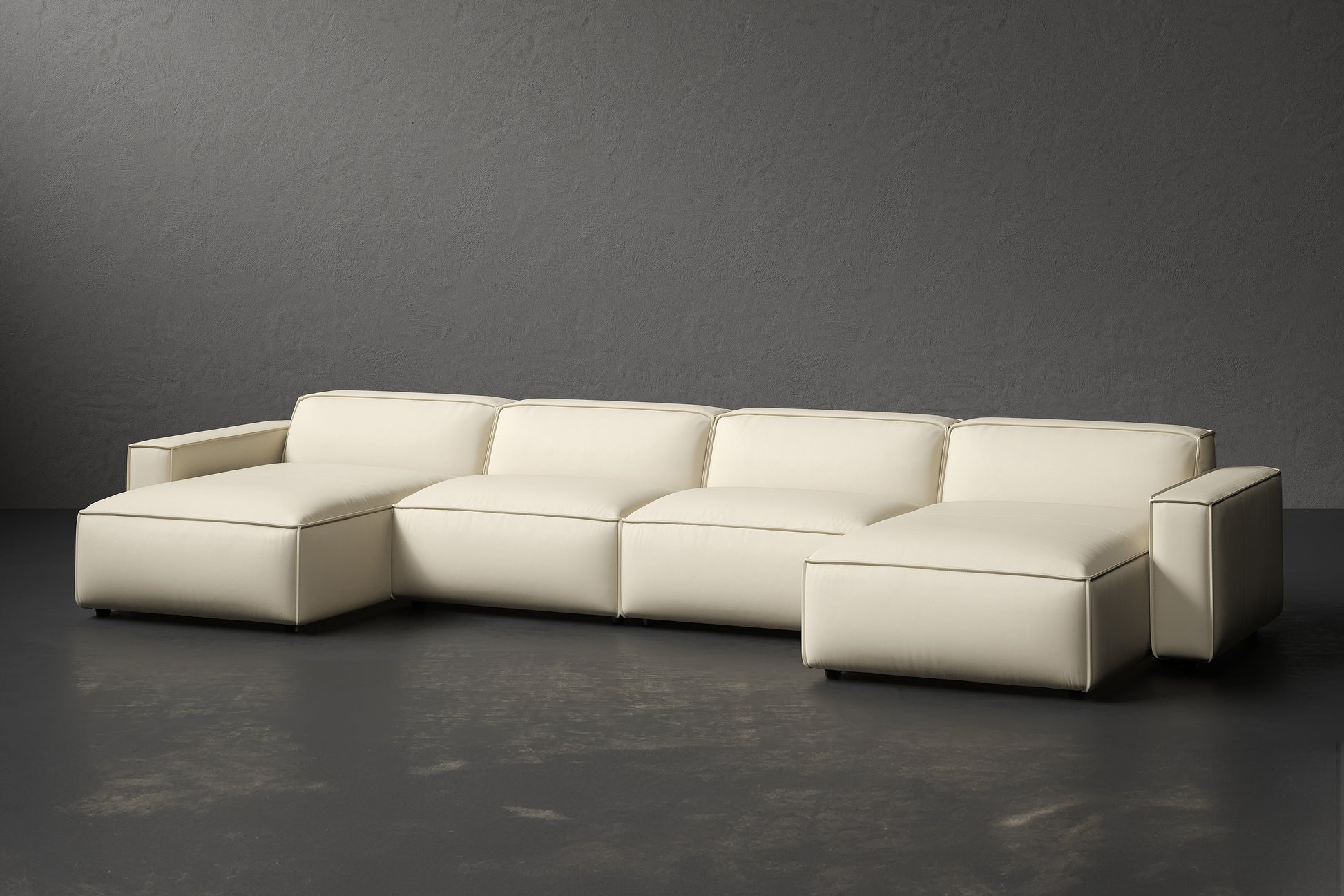 Allodi Full-aniline Leather Modular Extended Sectional Sofa with Feather-Filled