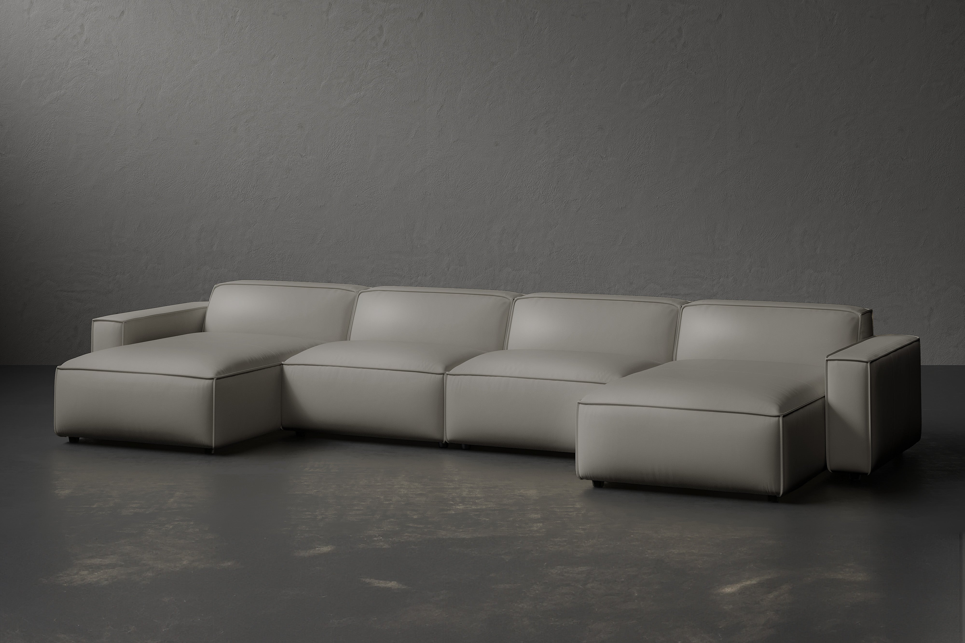 Allodi Full-aniline Leather Modular Extended Sectional Sofa with Feather-Filled