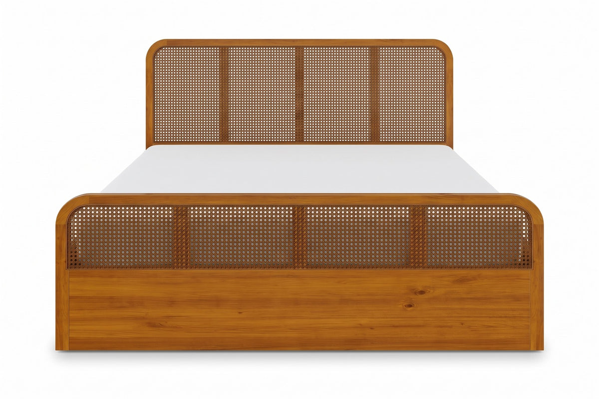 Malo Cane Platform Bed – Walnut-Finish Solid Wood, Queen