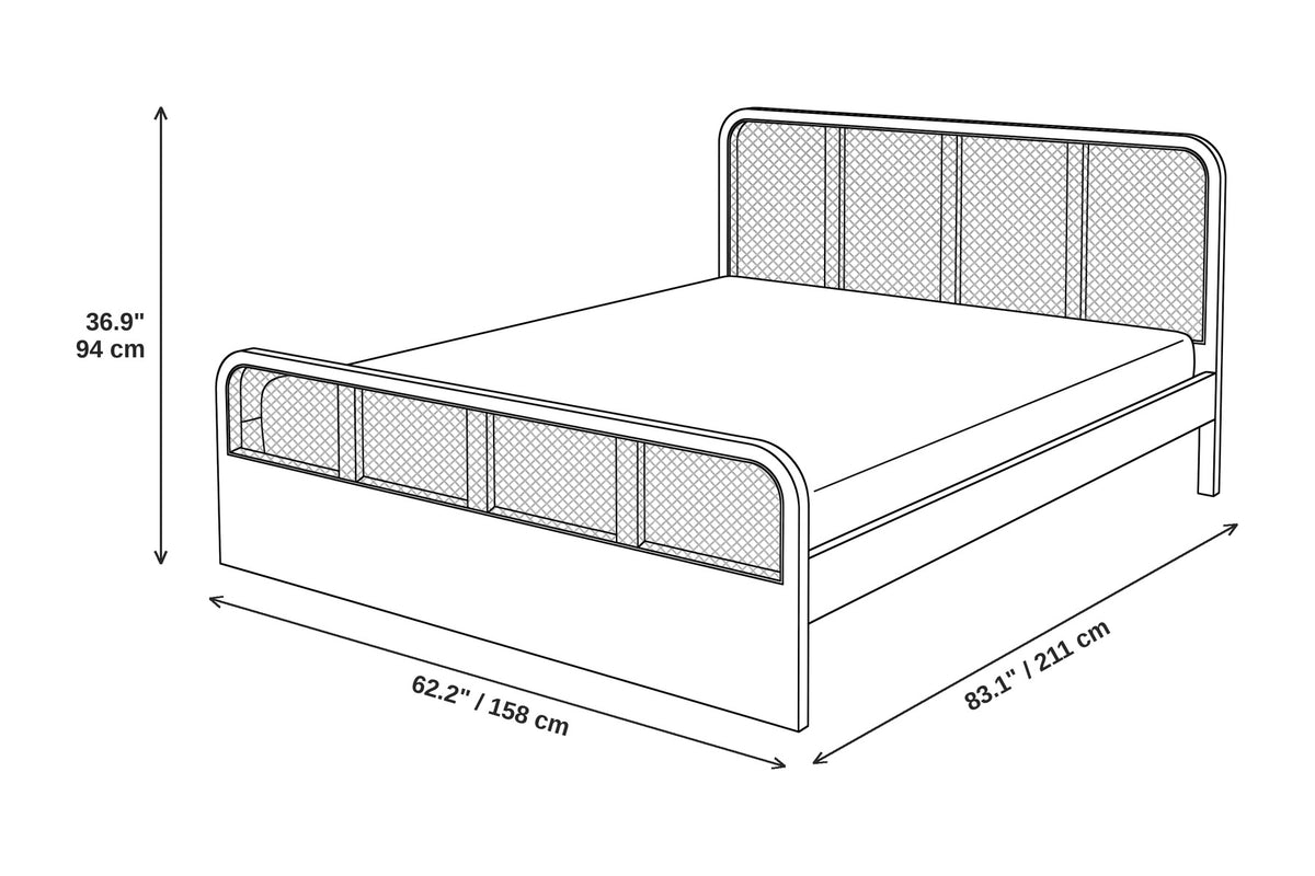 Malo Cane Platform Bed – Walnut-Finish Solid Wood, Queen