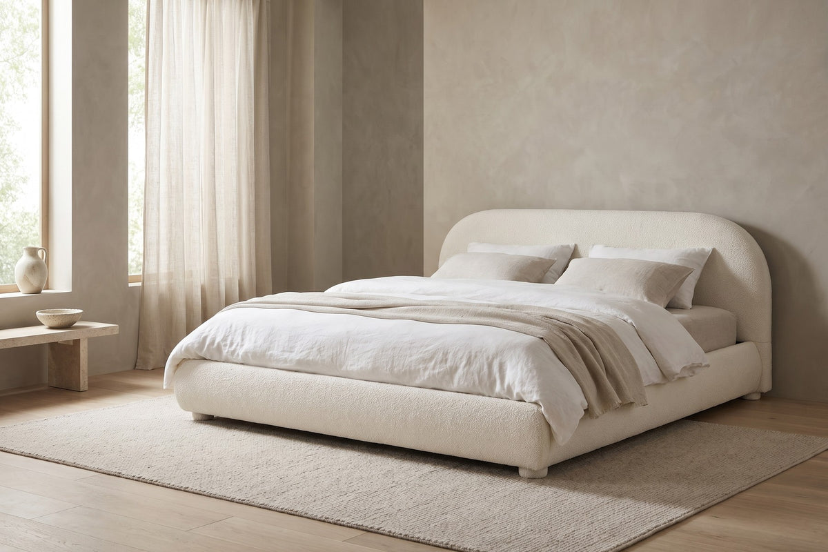 Manon Arched Bouclé Upholstered Bed – Cream White, King