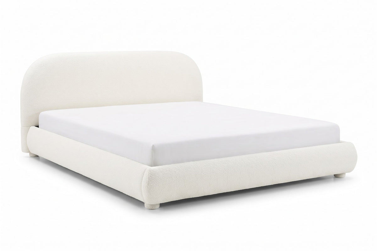Manon Arched Bouclé Upholstered Bed – Cream White, King