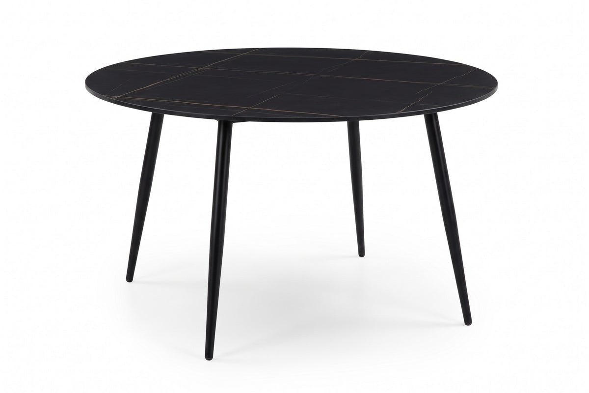 Marais Round Black Sintered Stone Dining Table – Gold-Veined Top, Effortless Care