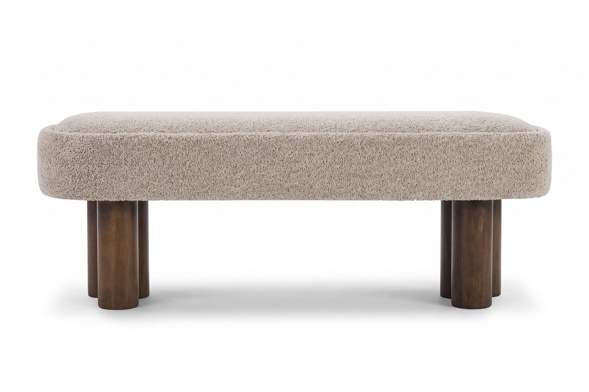 Margaux 51.6" Bouclé Bench – Khaki, Walnut-Finish Legs